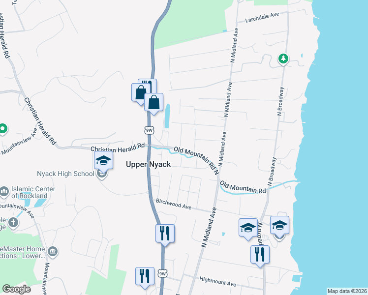 map of restaurants, bars, coffee shops, grocery stores, and more near 501 Spook Hollow Road in Nyack