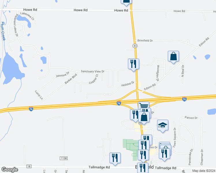 map of restaurants, bars, coffee shops, grocery stores, and more near 58 Lightning Lane in Kent