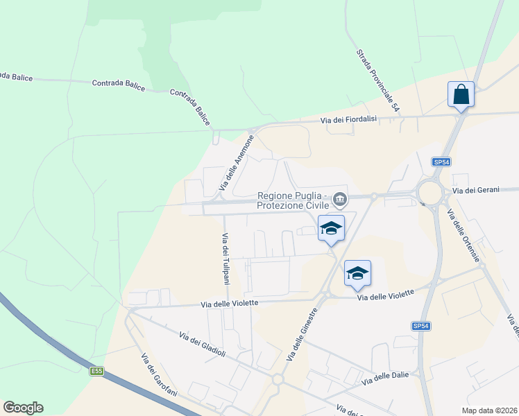 map of restaurants, bars, coffee shops, grocery stores, and more near 13 Via delle Azalee in Modugno