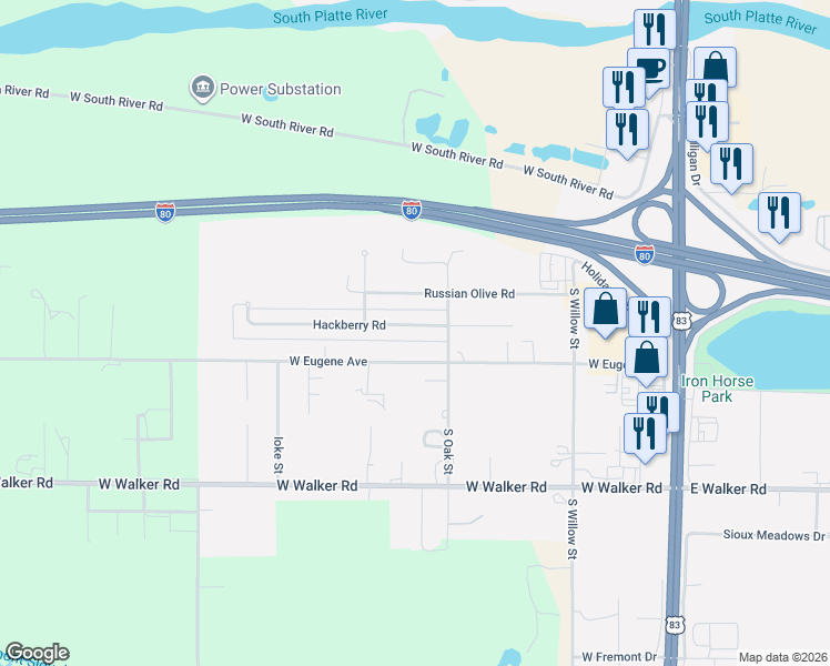 map of restaurants, bars, coffee shops, grocery stores, and more near 800-1098 Hackberry Road in North Platte