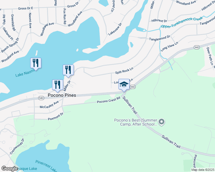map of restaurants, bars, coffee shops, grocery stores, and more near 320 Foxglove Place in Pocono Pines
