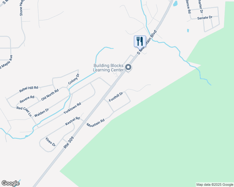 map of restaurants, bars, coffee shops, grocery stores, and more near 118 Foothill Drive in Mountain Top