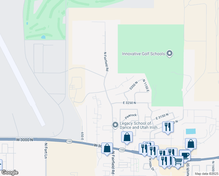 map of restaurants, bars, coffee shops, grocery stores, and more near 843 East 3400 North in Layton