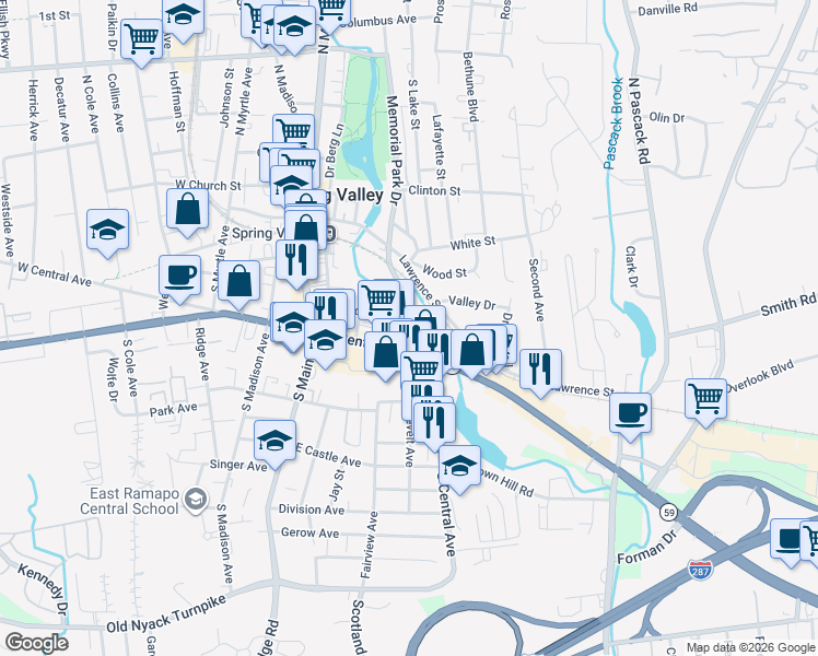map of restaurants, bars, coffee shops, grocery stores, and more near 2 Dutch Lane in Spring Valley
