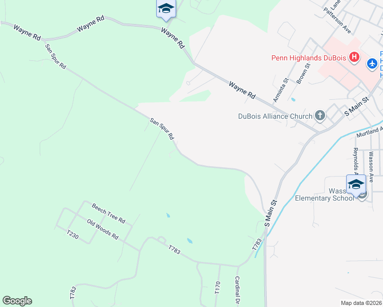 map of restaurants, bars, coffee shops, grocery stores, and more near 816-1130 San Spur Road in DuBois