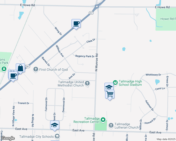 map of restaurants, bars, coffee shops, grocery stores, and more near 206 Willson Ave in Tallmadge