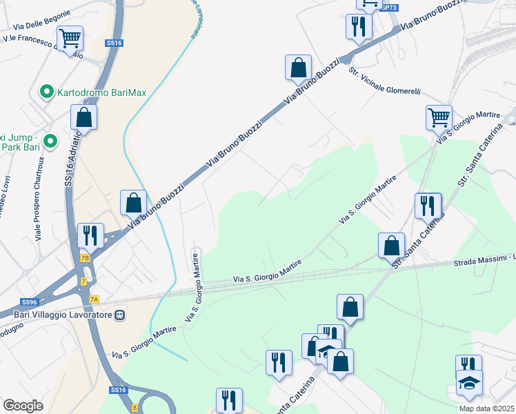 map of restaurants, bars, coffee shops, grocery stores, and more near Strada Privata Deserto in Bari