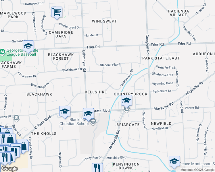 map of restaurants, bars, coffee shops, grocery stores, and more near 7624 Hope Farm Road in Fort Wayne