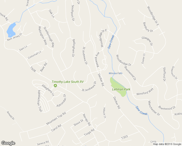 map of restaurants, bars, coffee shops, grocery stores, and more near Woodbridge Drive East in East Stroudsburg
