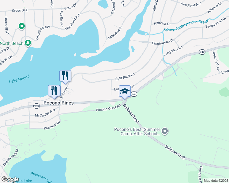 map of restaurants, bars, coffee shops, grocery stores, and more near 12 Naomi Pl in Pocono Pines