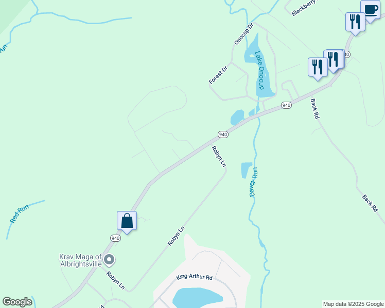 map of restaurants, bars, coffee shops, grocery stores, and more near Pennsylvania 940 in Pocono Pines
