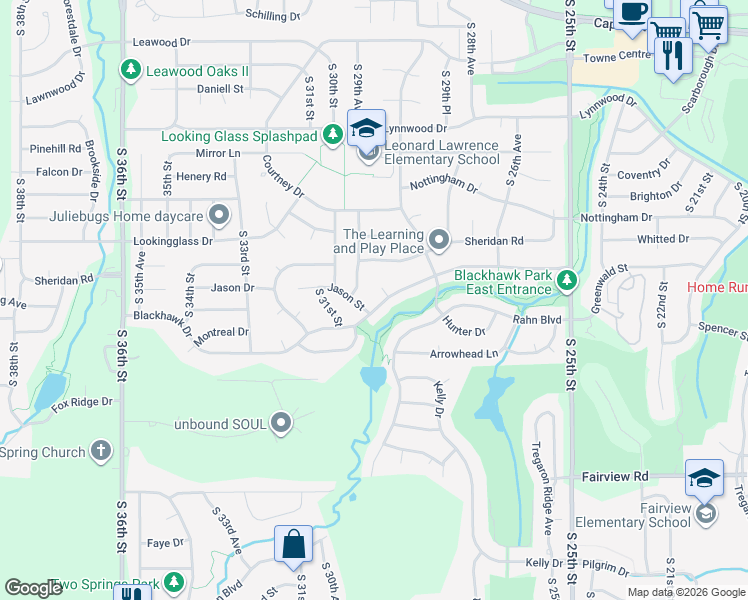 map of restaurants, bars, coffee shops, grocery stores, and more near 2917 Blackhawk Drive in Bellevue