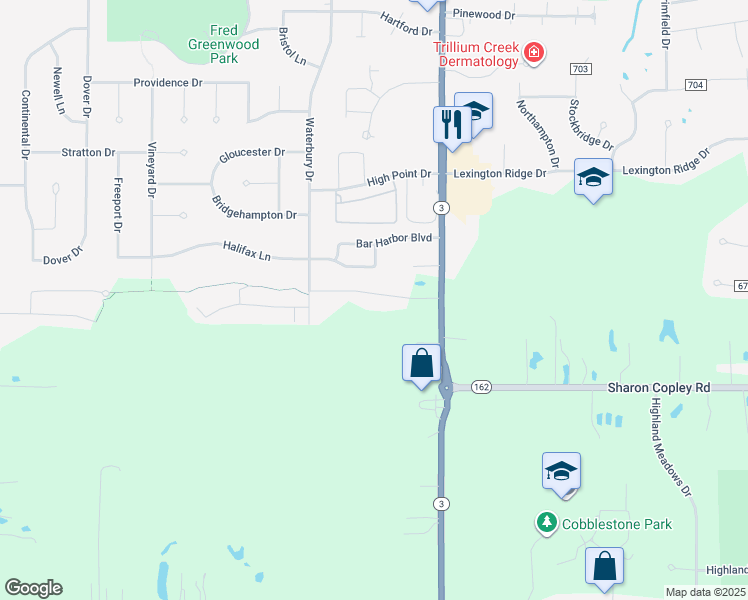 map of restaurants, bars, coffee shops, grocery stores, and more near 4982 Green Ash Trail in Medina