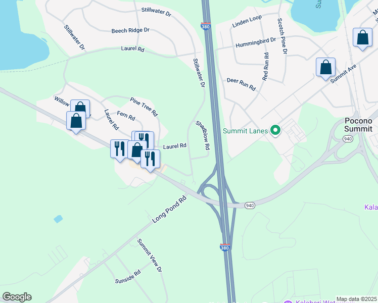 map of restaurants, bars, coffee shops, grocery stores, and more near 288 Stillwater Drive in Pocono Summit