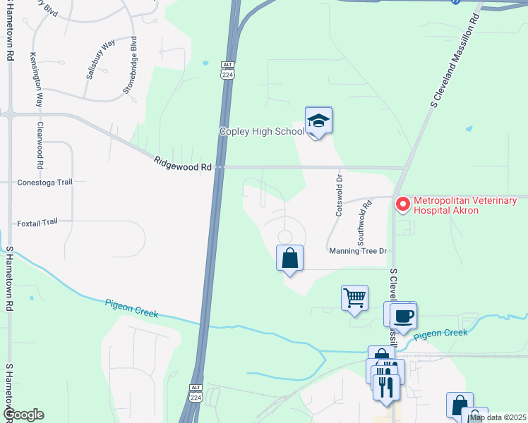 map of restaurants, bars, coffee shops, grocery stores, and more near 970 Sumner Parkway in Akron