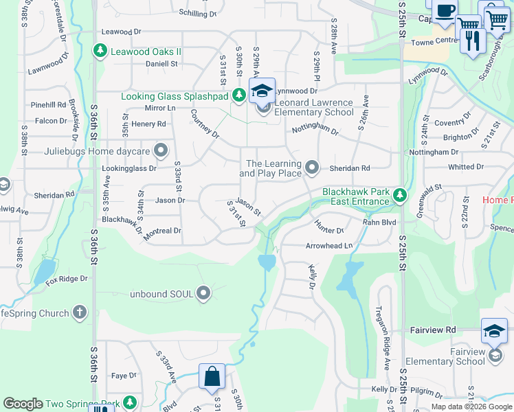 map of restaurants, bars, coffee shops, grocery stores, and more near 2934 Jason Street in Bellevue