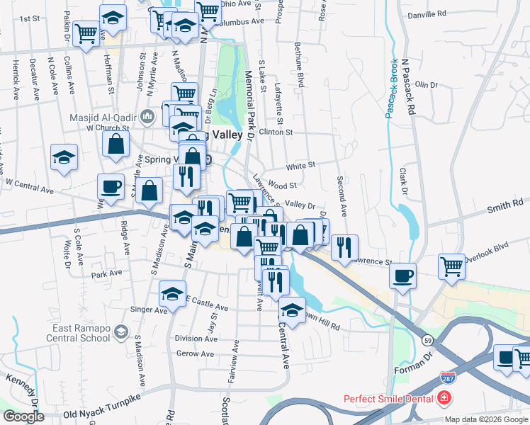 map of restaurants, bars, coffee shops, grocery stores, and more near 2 Dutch Lane in Spring Valley