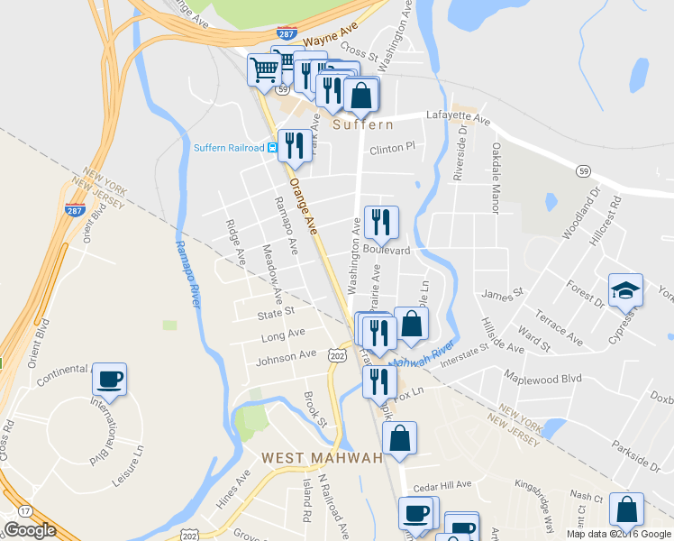 map of restaurants, bars, coffee shops, grocery stores, and more near 11 Dunnery Court in Suffern