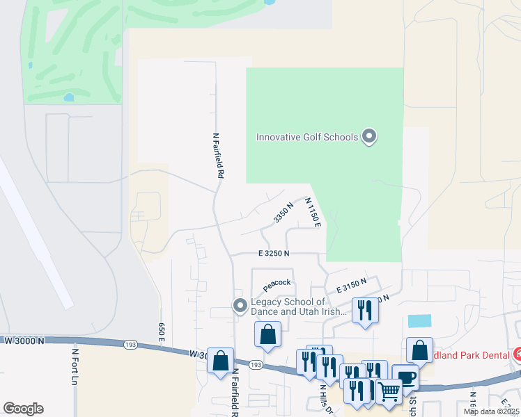 map of restaurants, bars, coffee shops, grocery stores, and more near 948 East 3400 North in Layton