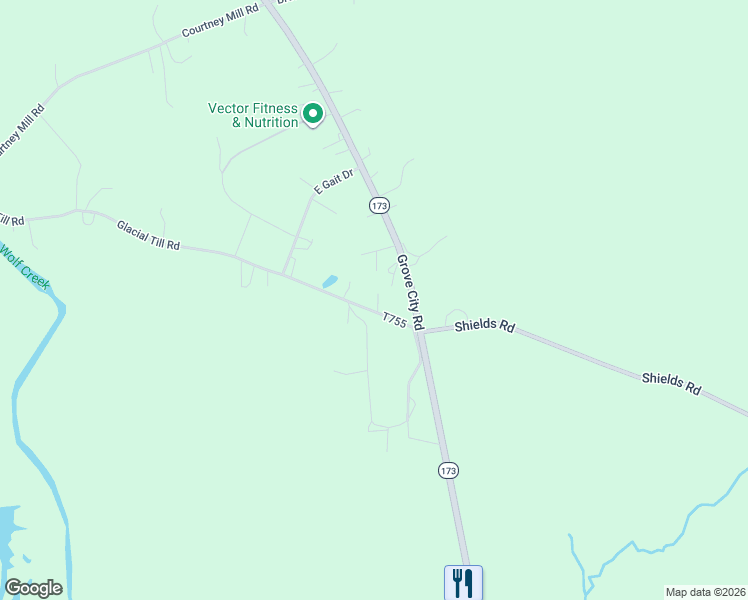 map of restaurants, bars, coffee shops, grocery stores, and more near 119 Glacial Till Road in Slippery Rock