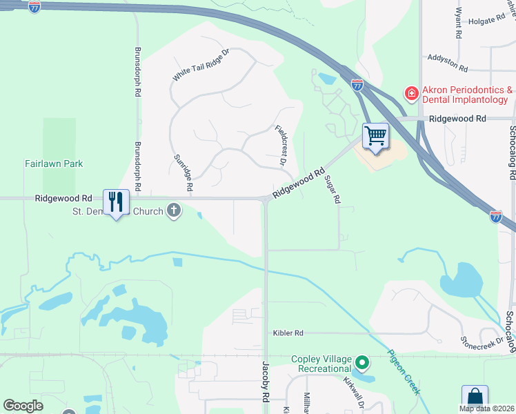 map of restaurants, bars, coffee shops, grocery stores, and more near 2963 Ridgewood Road in Fairlawn