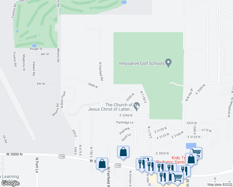 map of restaurants, bars, coffee shops, grocery stores, and more near 931 East 3400 North in Layton