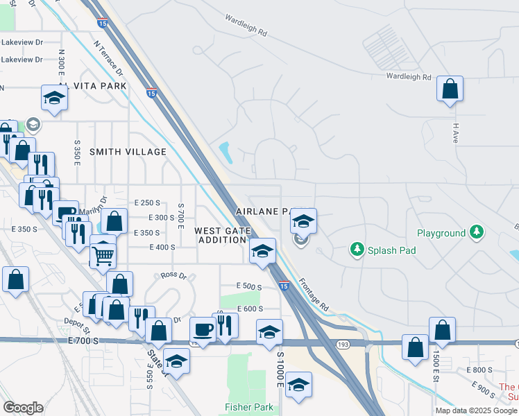 map of restaurants, bars, coffee shops, grocery stores, and more near 32 Airlane Drive in Clearfield