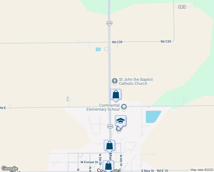 map of restaurants, bars, coffee shops, grocery stores, and more near 4790 Ohio 634 in Continental