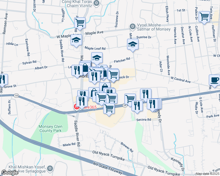 map of restaurants, bars, coffee shops, grocery stores, and more near 43 Robert Pitt Drive in Monsey
