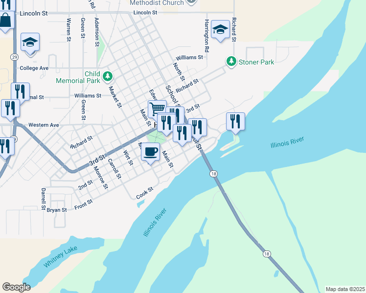 map of restaurants, bars, coffee shops, grocery stores, and more near 354-376 Edward Street in Henry