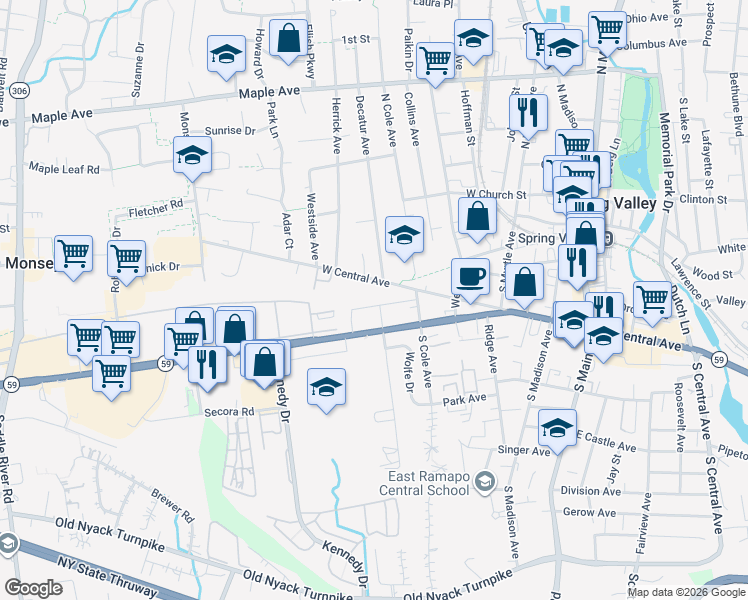 map of restaurants, bars, coffee shops, grocery stores, and more near 19 Ternure Avenue in Spring Valley