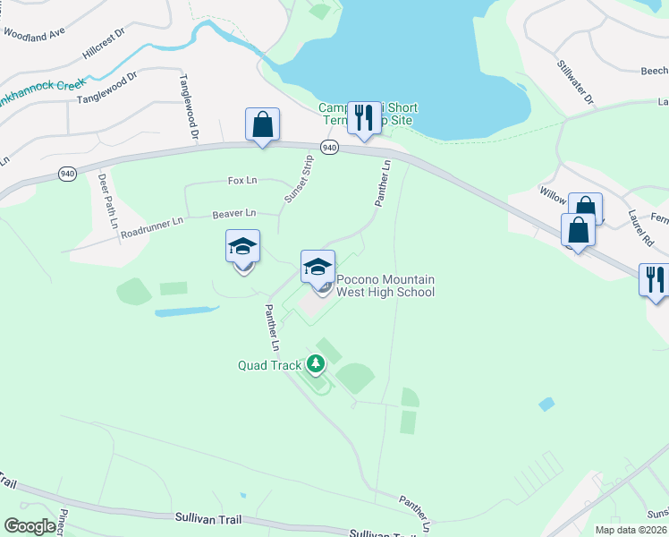 map of restaurants, bars, coffee shops, grocery stores, and more near in Pocono Pines
