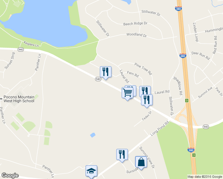 map of restaurants, bars, coffee shops, grocery stores, and more near 1380 Highway 940 in Monroe County