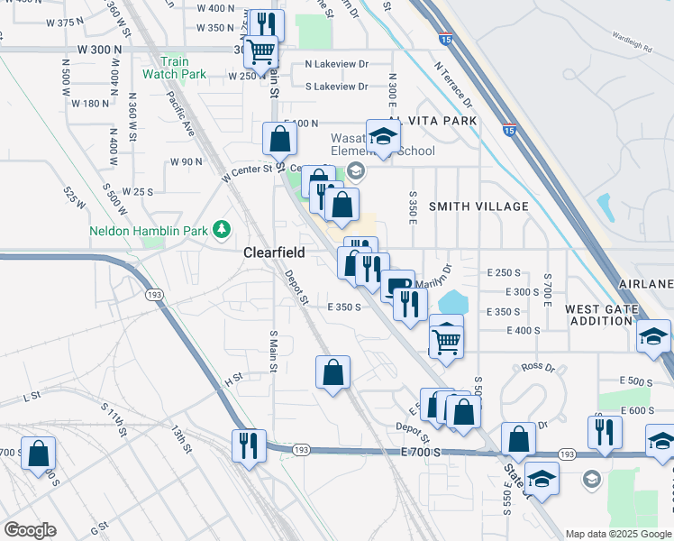 map of restaurants, bars, coffee shops, grocery stores, and more near 246 State Street in Clearfield