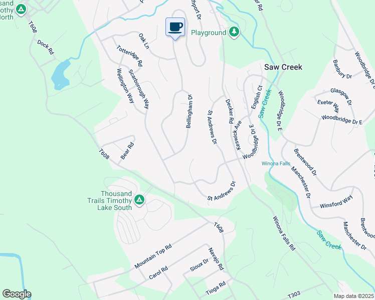 map of restaurants, bars, coffee shops, grocery stores, and more near 124 Bellingham Drive in Bushkill