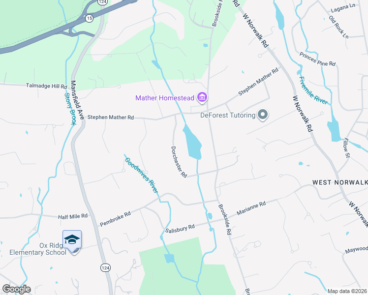 map of restaurants, bars, coffee shops, grocery stores, and more near 63 Dorchester Road in Darien