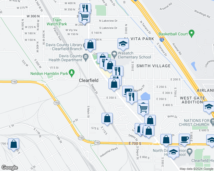 map of restaurants, bars, coffee shops, grocery stores, and more near 246 State Street in Clearfield