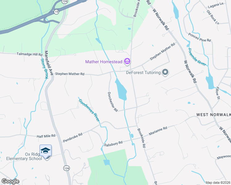 map of restaurants, bars, coffee shops, grocery stores, and more near 63 Dorchester Road in Darien