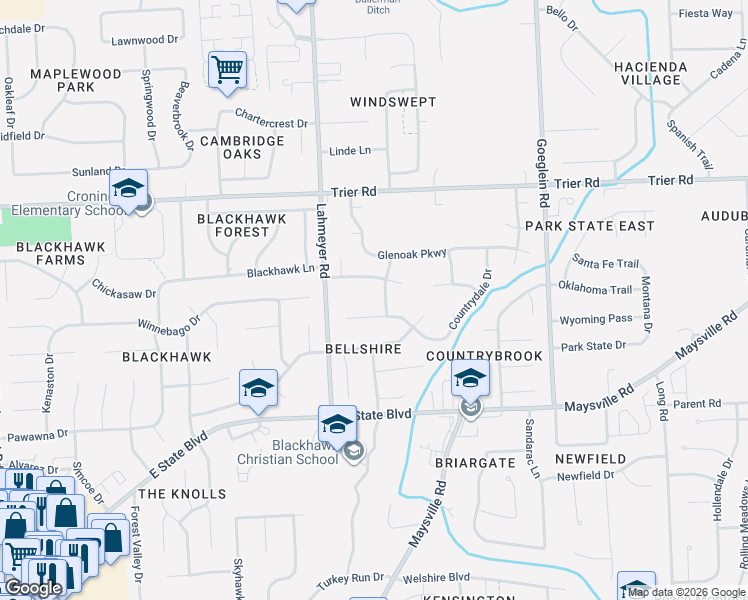 map of restaurants, bars, coffee shops, grocery stores, and more near 3431 Glouchester Drive in Fort Wayne