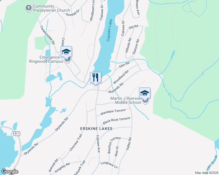map of restaurants, bars, coffee shops, grocery stores, and more near 16 Woodland Road in Ringwood