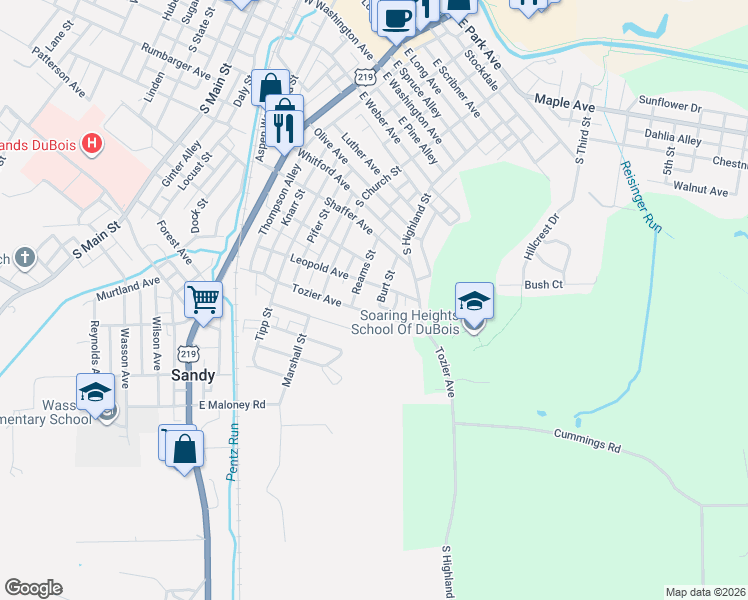 map of restaurants, bars, coffee shops, grocery stores, and more near 510 Burt St in DuBois