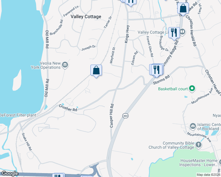 map of restaurants, bars, coffee shops, grocery stores, and more near 160 Crusher Road in Valley Cottage
