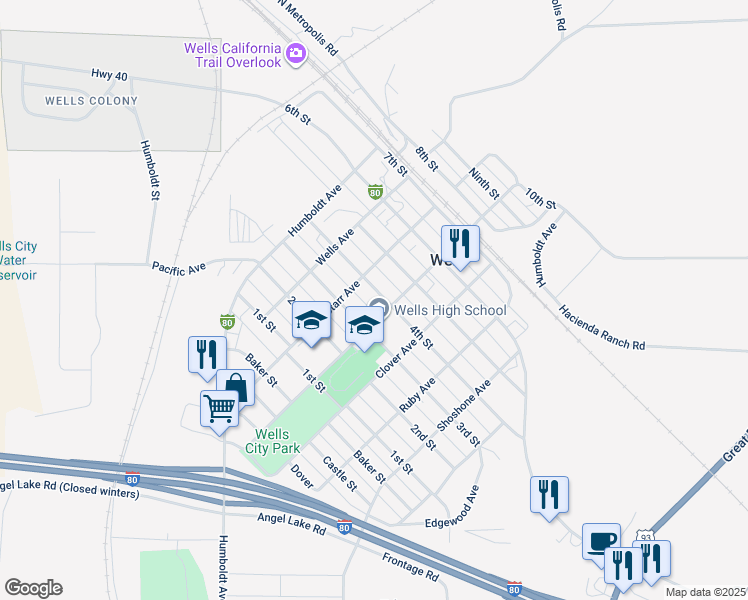 map of restaurants, bars, coffee shops, grocery stores, and more near 366a 4th Street in Wells