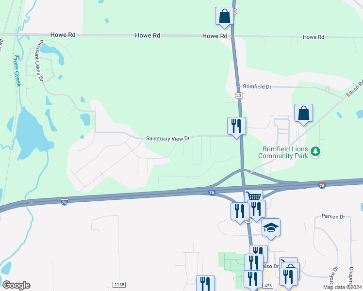 map of restaurants, bars, coffee shops, grocery stores, and more near 2475 Waterford Pointe Drive in Kent