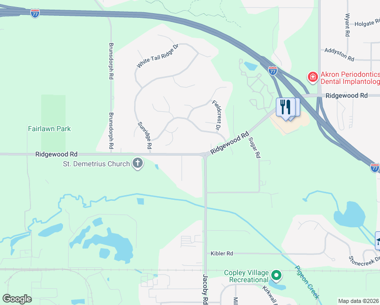 map of restaurants, bars, coffee shops, grocery stores, and more near 2999 Ridgewood Road in Fairlawn