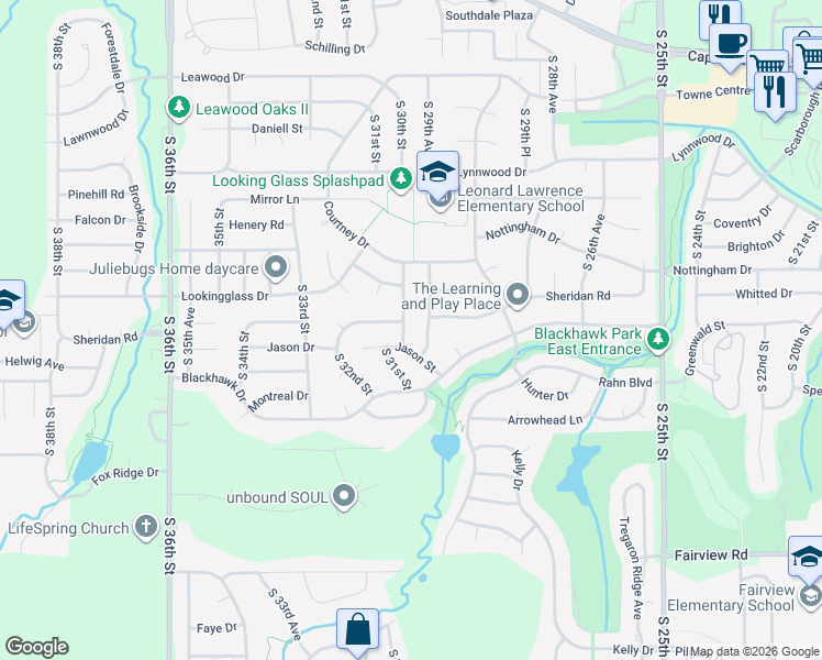 map of restaurants, bars, coffee shops, grocery stores, and more near 13504 South 29th Avenue in Bellevue