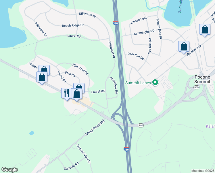 map of restaurants, bars, coffee shops, grocery stores, and more near 154 Stillwater Drive in Pocono Summit