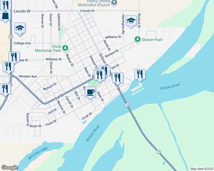 map of restaurants, bars, coffee shops, grocery stores, and more near 354 Edward Street in Henry