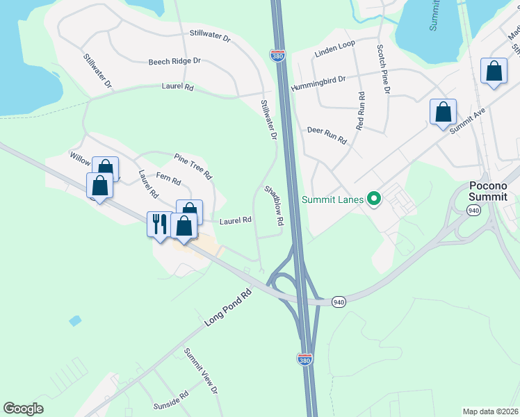 map of restaurants, bars, coffee shops, grocery stores, and more near 154 Stillwater Drive in Pocono Summit