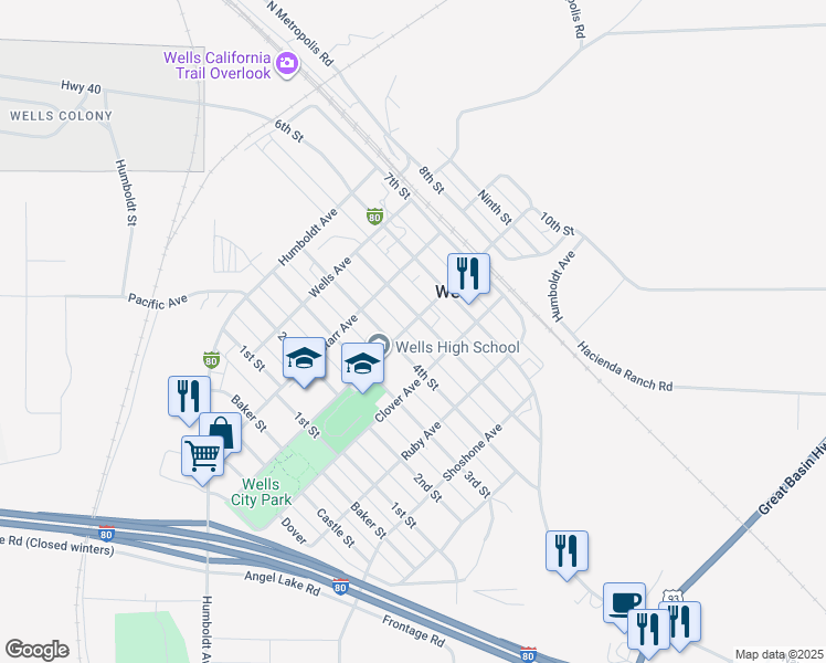 map of restaurants, bars, coffee shops, grocery stores, and more near 426 5th Street in Wells
